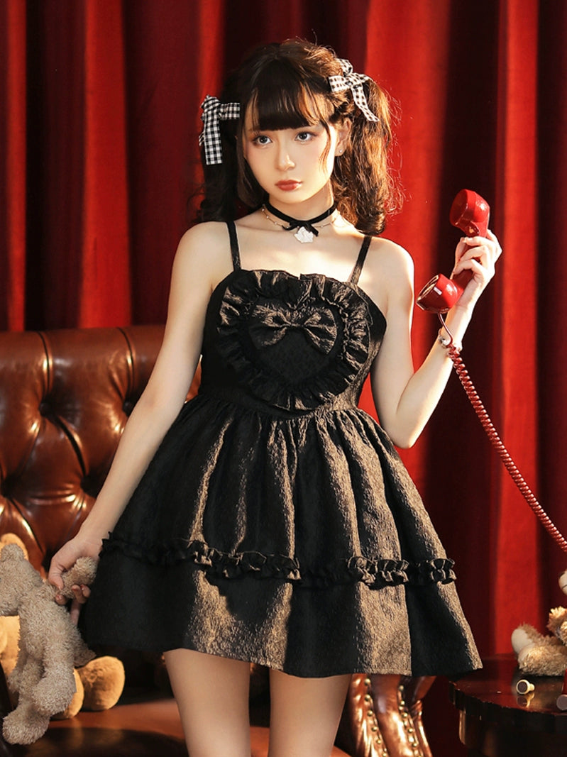 Yiyomi Original Sweet Desire Wind Princess Dress Niche Design Gentle Temperament Puff Skirt Black Suspender Dress Female
