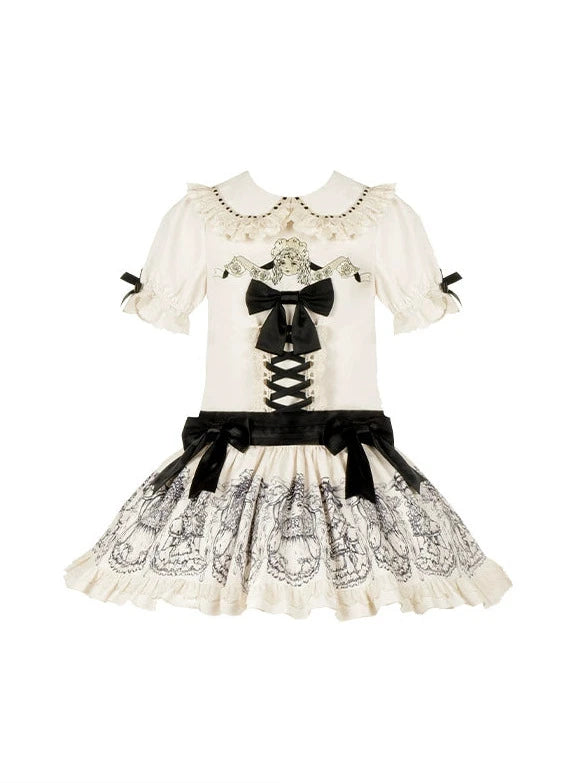 Night of Dolls Print Embroidery Dress Set
