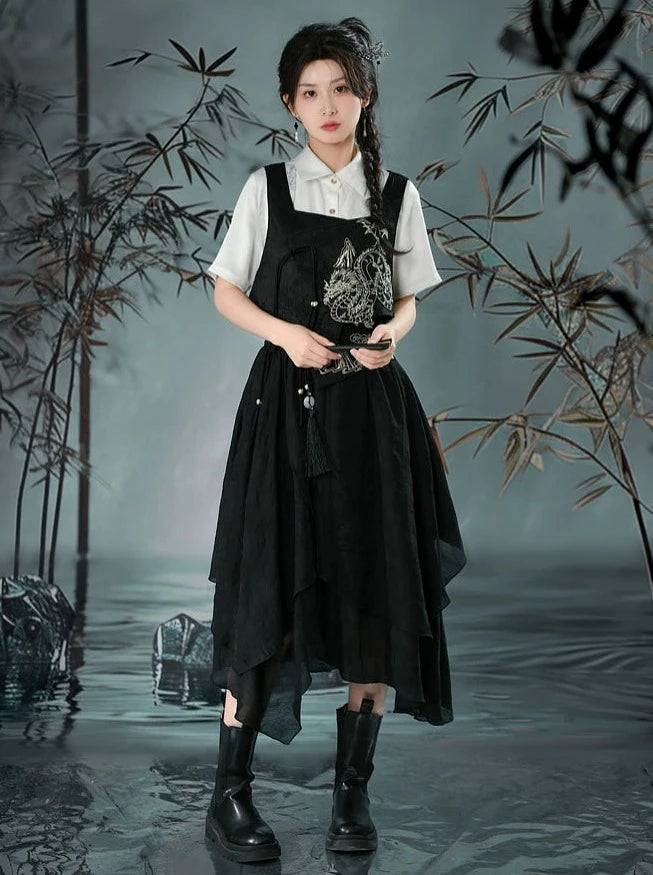 Retro China Vest + Shirt + Asymmetrical Skirt