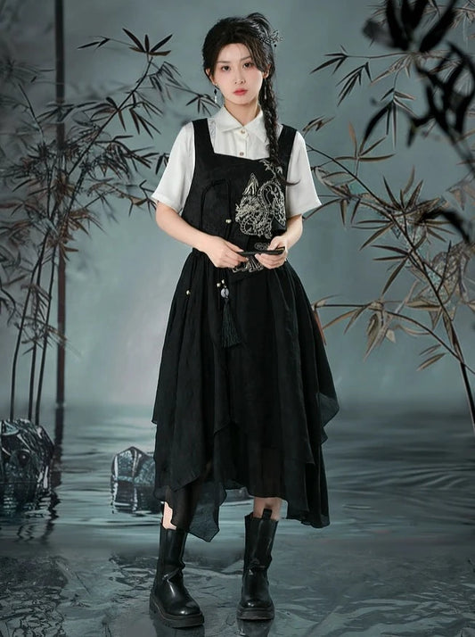 The original design of the forest girl tribe is a new Chinese-style three-piece suit, showing thin temperament, cool vest, national style, daily suit, summer style summer style