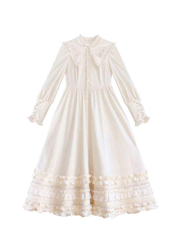 French Vintage Romantic Embroidery Dress + Waist Ribbon [Reserved Item