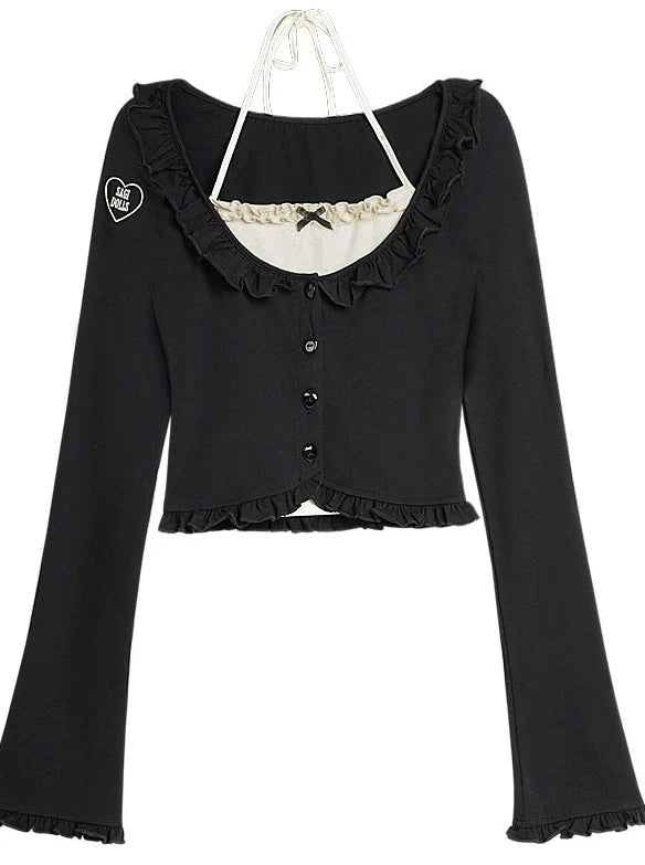 ホルターネックフェイクツーピースフリルカーディガン