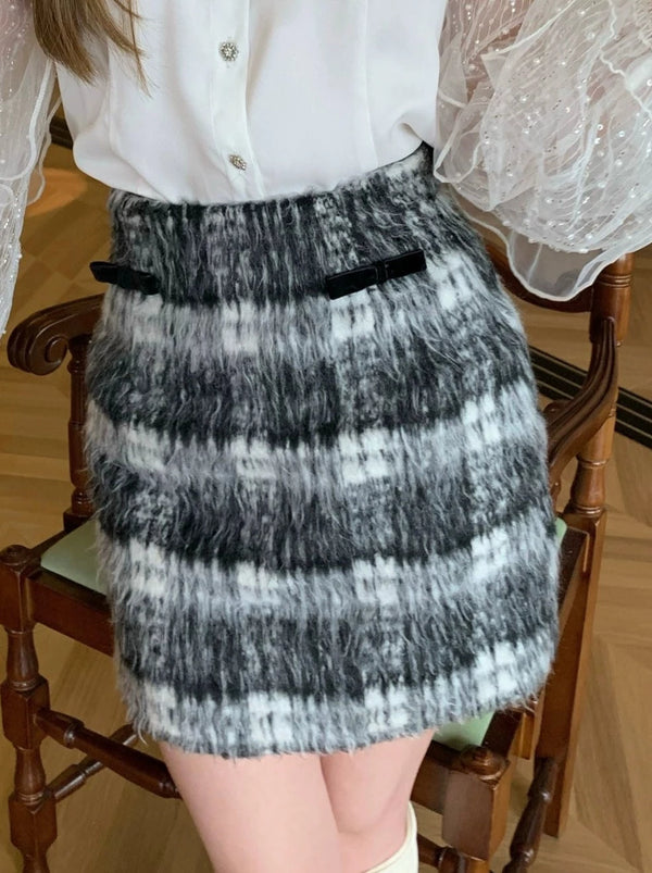 Mohair check A line skirt
