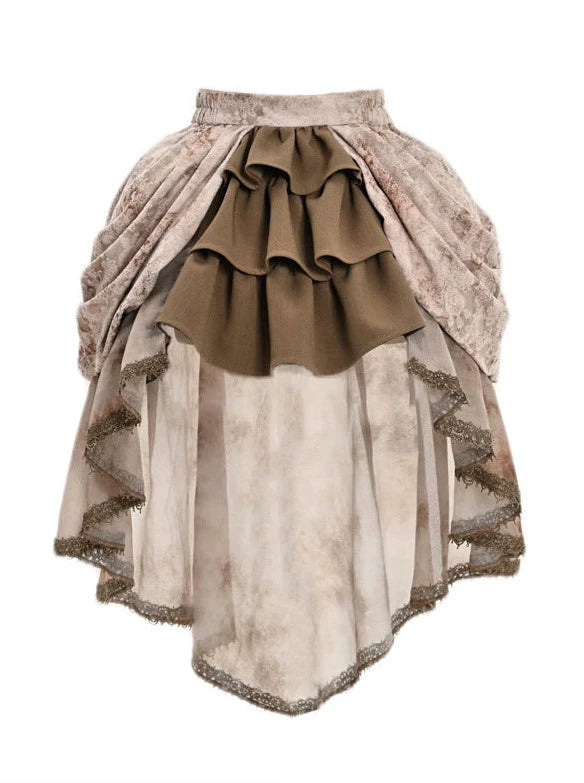 Retro Steampunk Victoria Pleated Tail Skirt