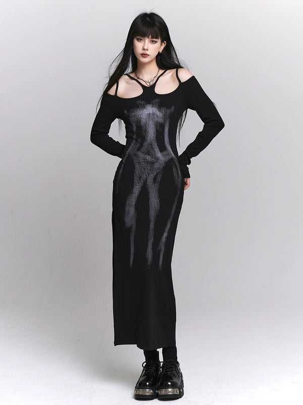 Ghost Girl Dark Mode Tie Dress