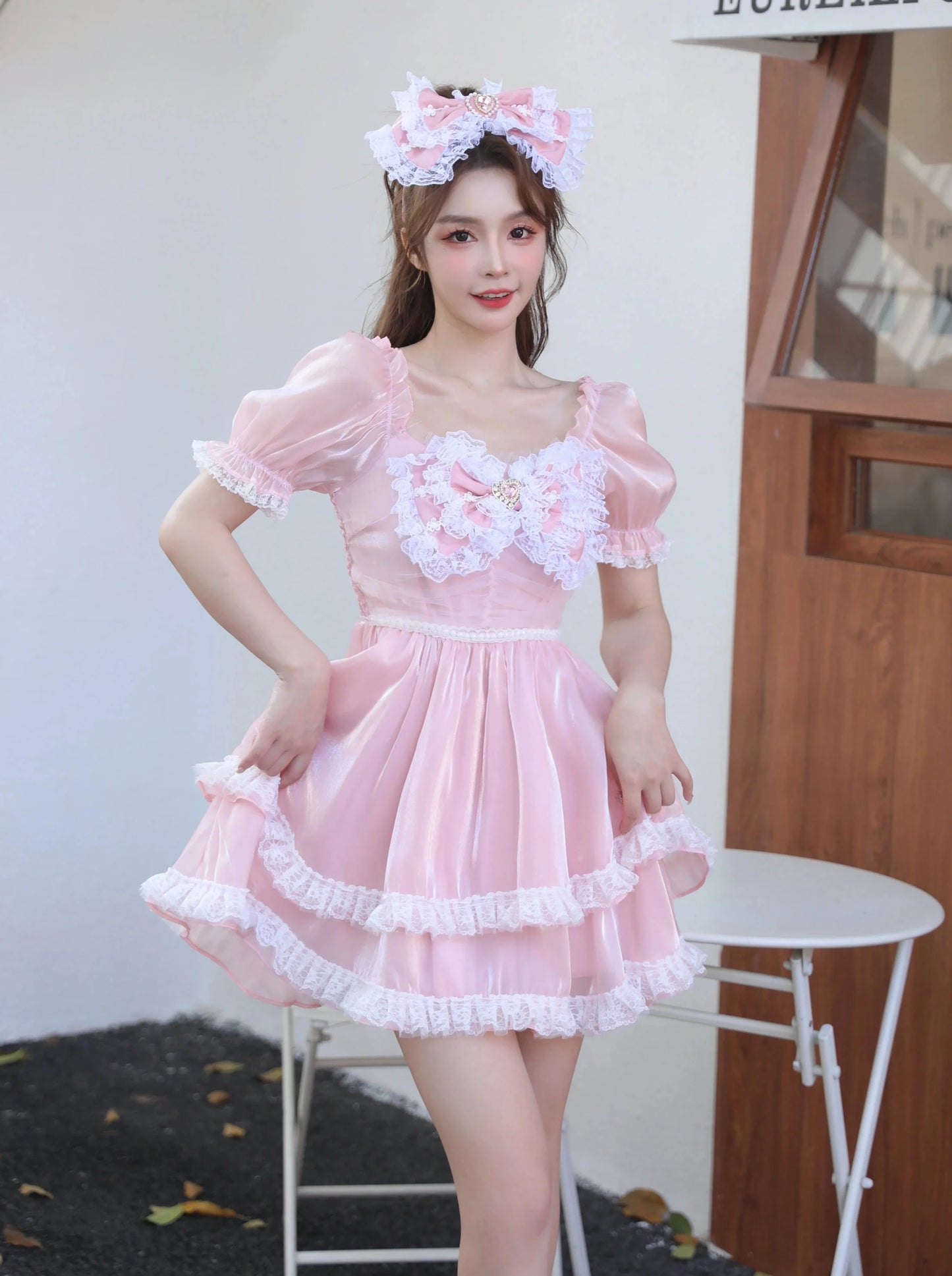 Sweet girly powder pinky ribbon dress