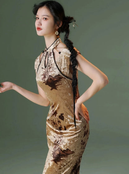 Gold Velvet Cheongsam Dress