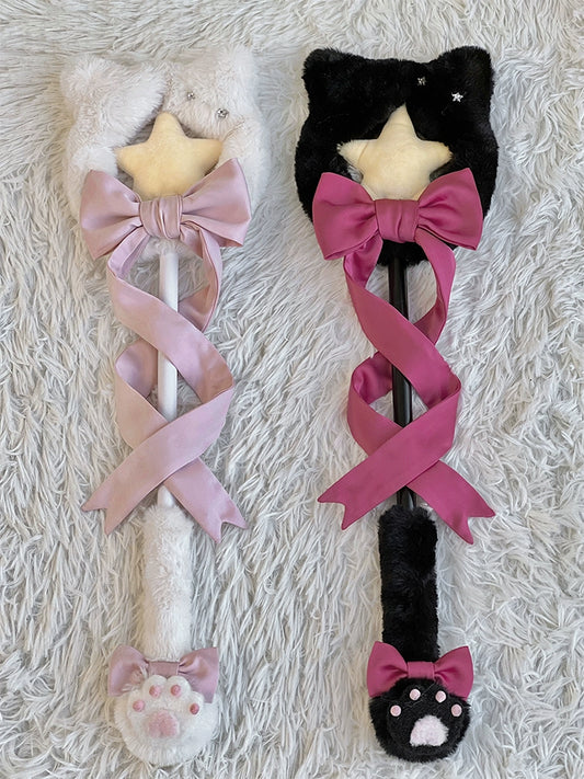 Charcoal Ball.Pray Meow Magic Girl Plush Magic Wand Fluffy Cute Cat Ears Lolita Side Clip Headwear 头饰