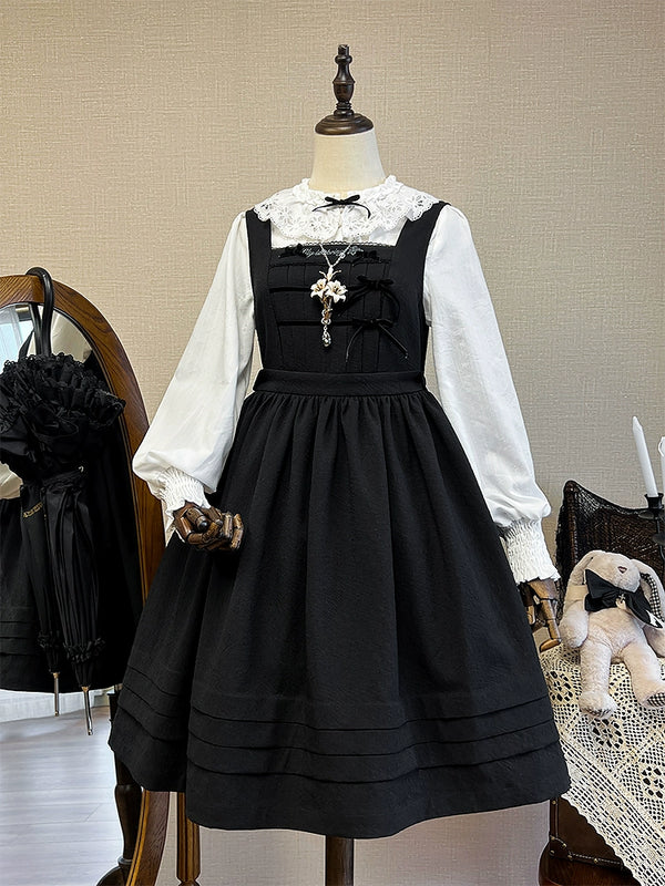 Ruffle Little Ribbon Blouse + Suspender Skirt
