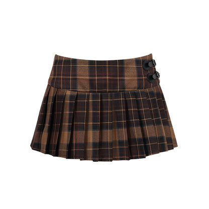 Niche Bell Collar Knit Top + Check Skirt