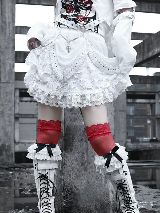 Blood supply original ◆ summer new punk chain cross rivet versatile white skirt woman