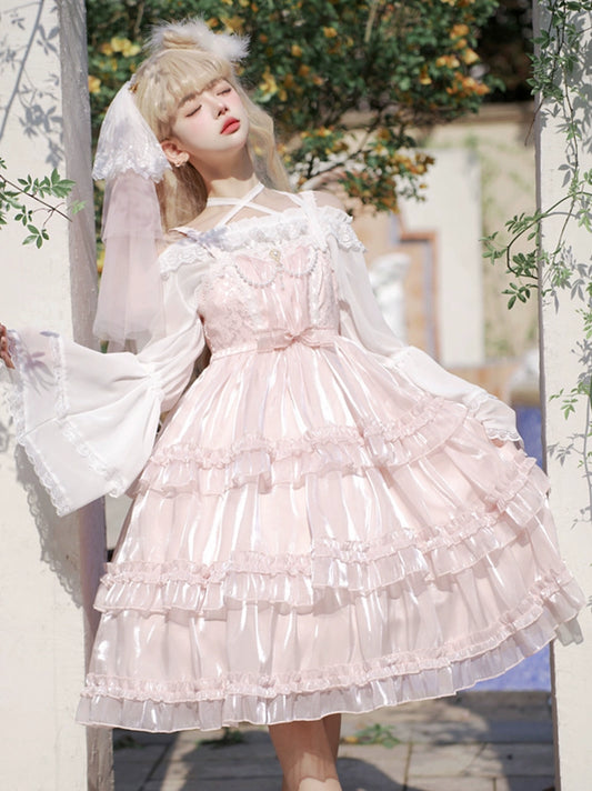 Star yarn love song lolita skirt genuine original jsk three-stage cake skirt solid color Lolita strap dress