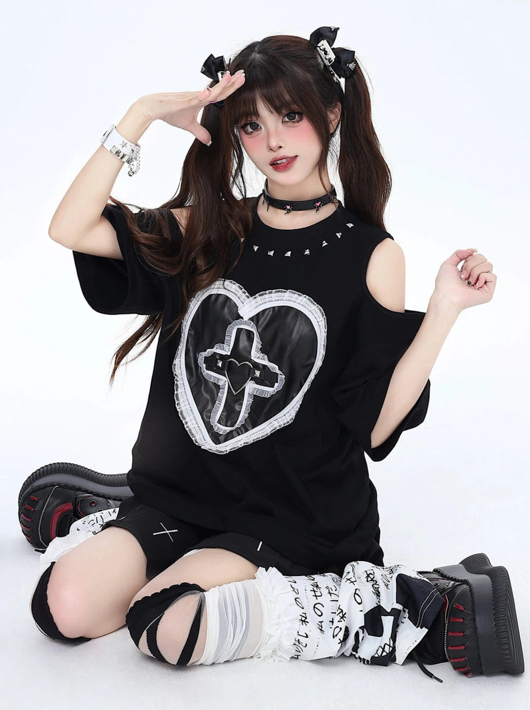 Rivet ouvert Shelder Love Lace Dark Loose T-shirt