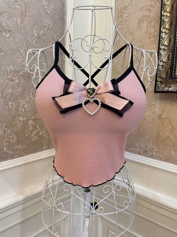 Big Bow Pink Black Summer Camisole