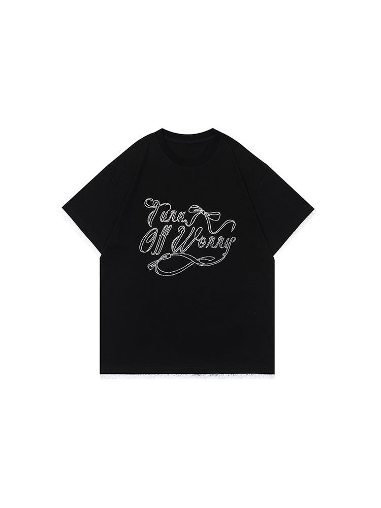 Loose Lace Panel Alphabet T-Shirt