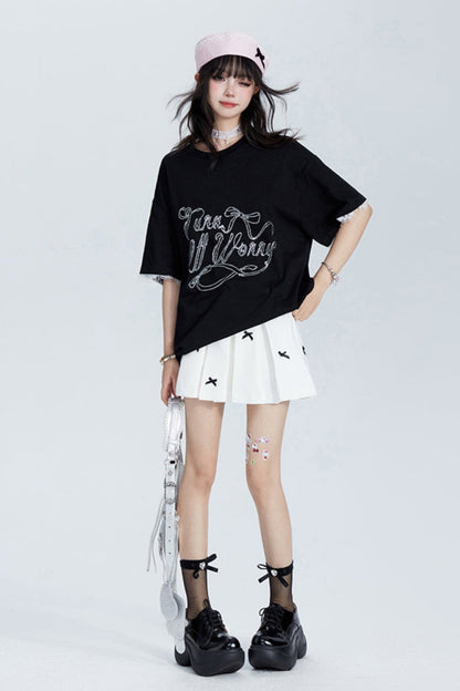 Loose Lace Panel Alphabet T-Shirt