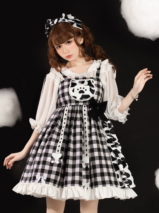Meow Claw Planet Original Genuine Lolita Check Cow Style Cute and Sweet Lolita Dress JSK Dress