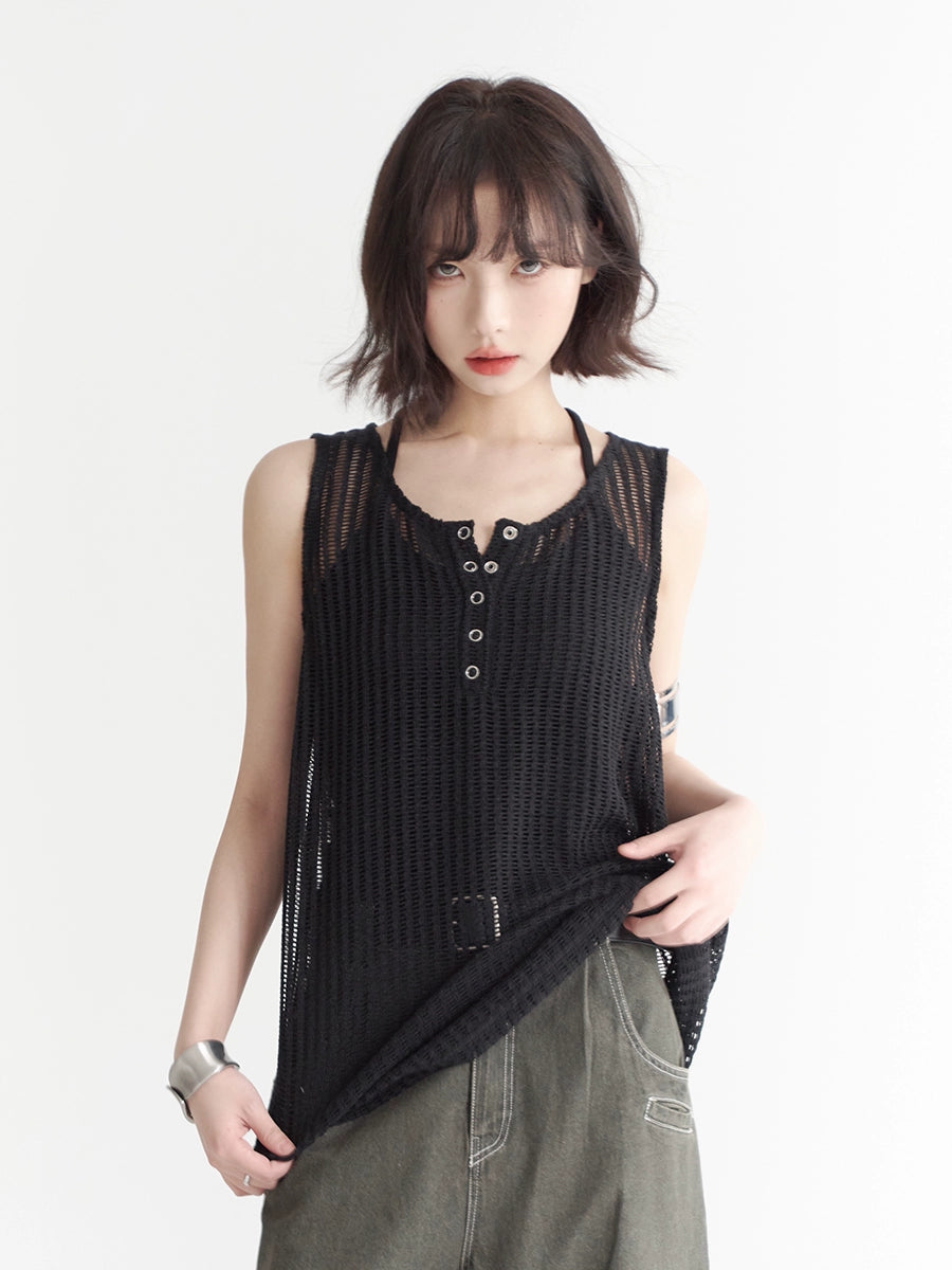 Openwork Sheer Vest Sleeveless Top