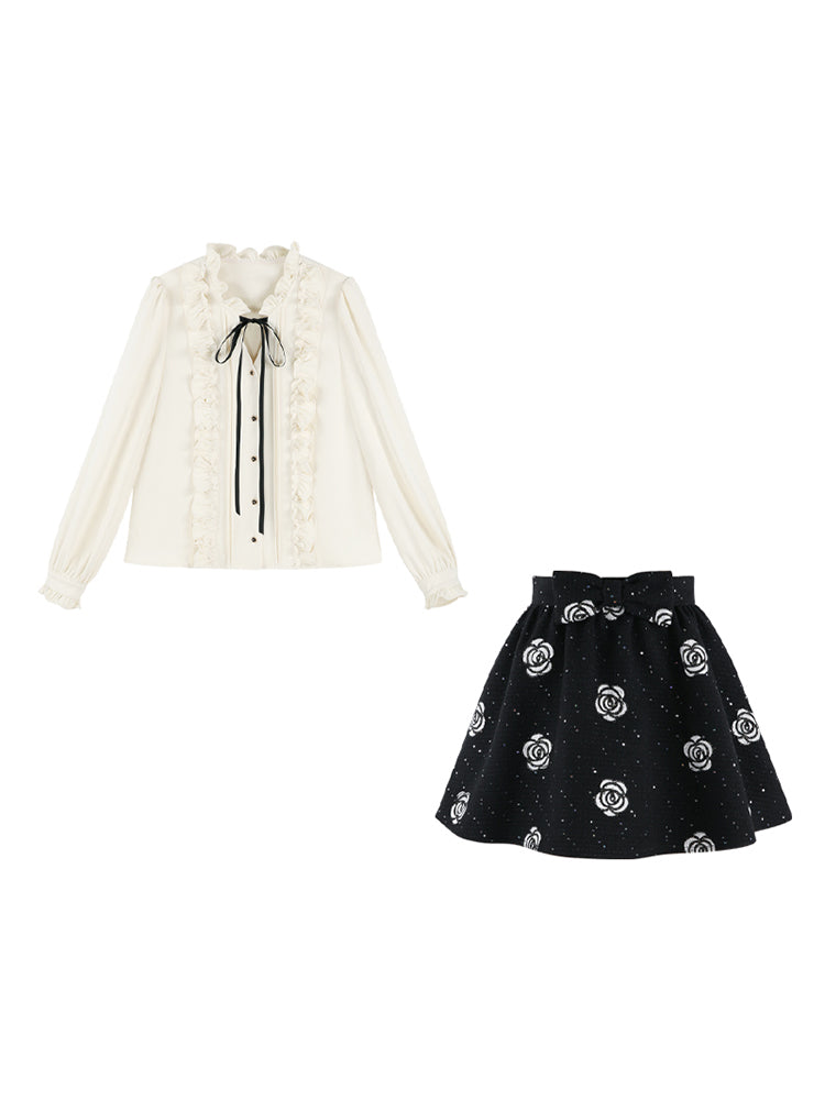 French Raffle Edge Shirt + Flower Frare Skirt