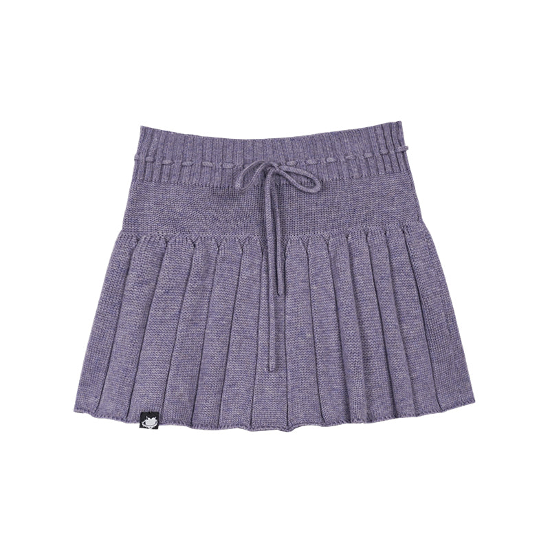 Gray and Purple Knit Suspender Skirt Set