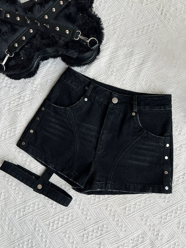Short garter mode denim pants