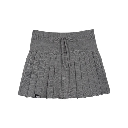 Gray and Purple Knit Suspender Skirt Set