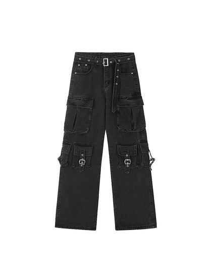 Lace-Up High-Rise Black Cargo Pants