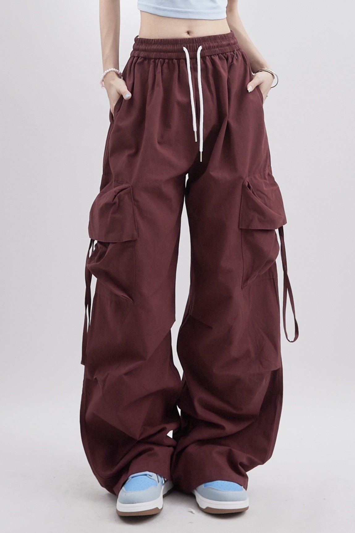 Red Retro Cargo Straight Leg Trousers