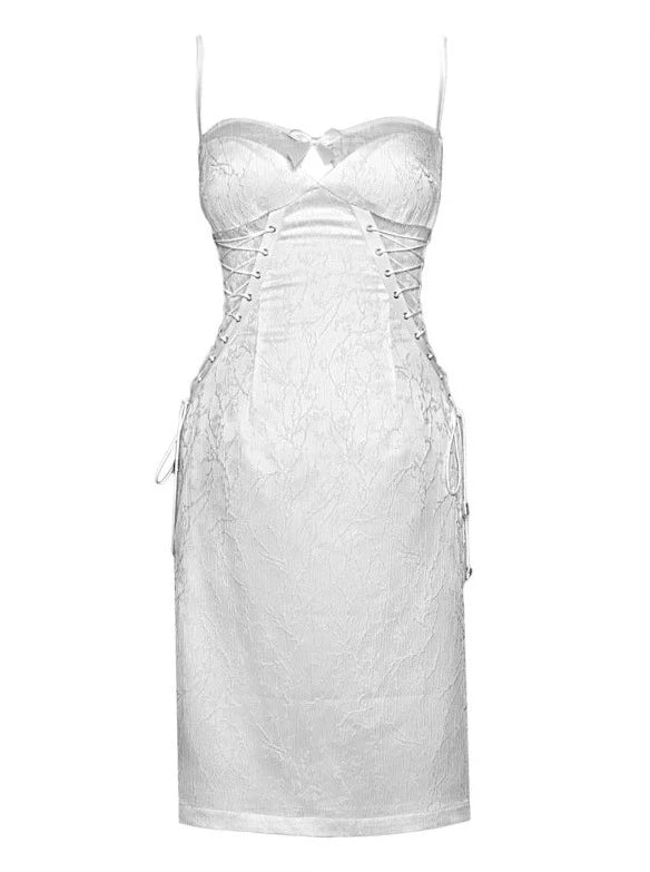 Sleeping Alice White Gothic Dark Strap Jacquard Slim Suspender Dress [Reserved].