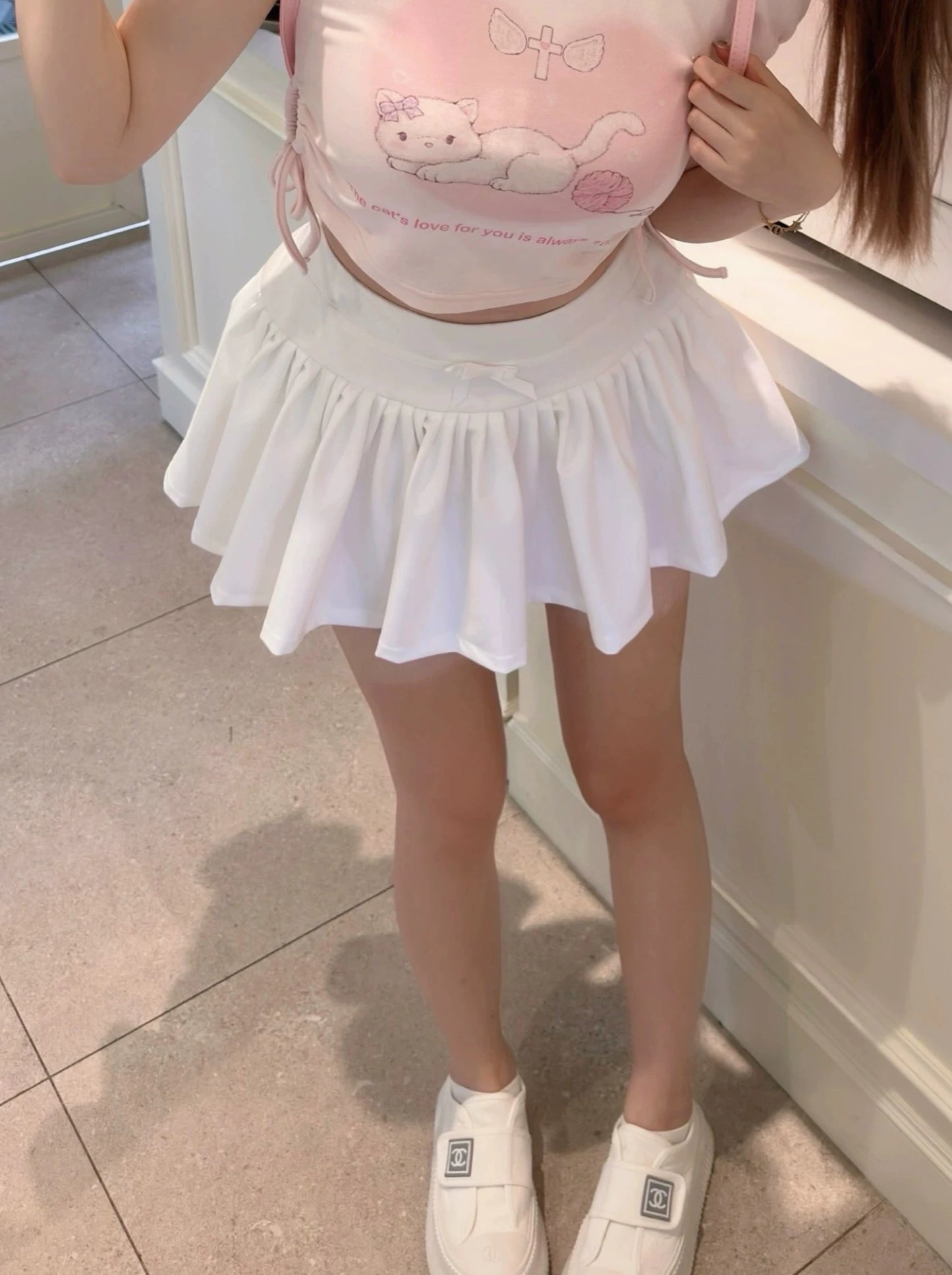 Pure White French Girly Pleated Skirt