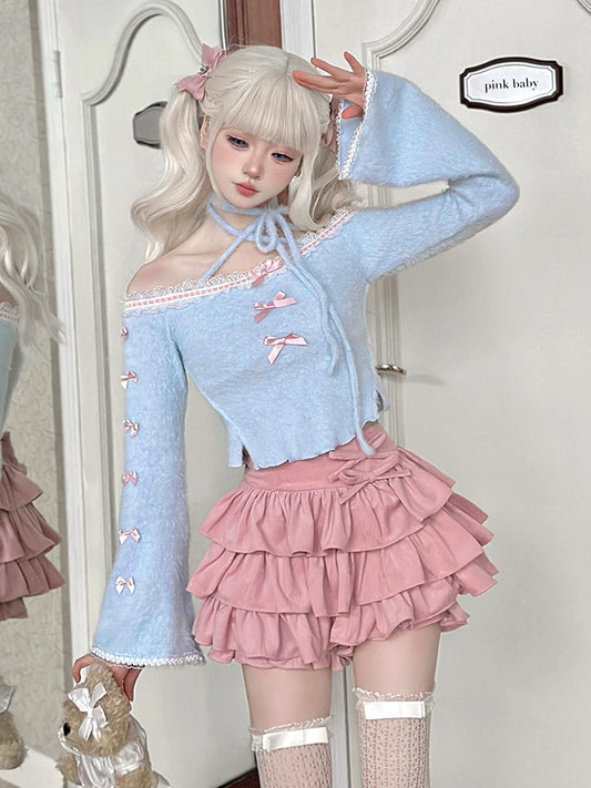 Spring New] Ochaya Confession Dance One-shoulder top pure desire sweet and spicy cake skirt set