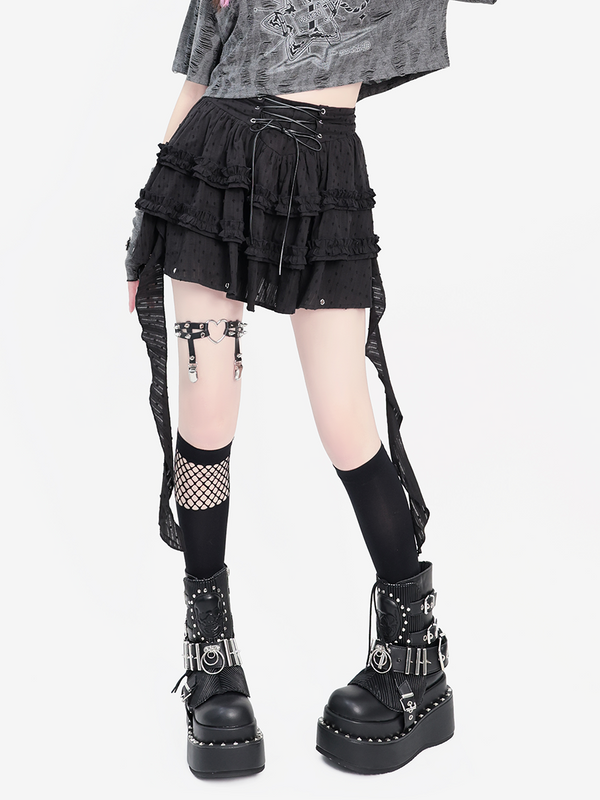 Dark Asymmetrical Tiered Skirt