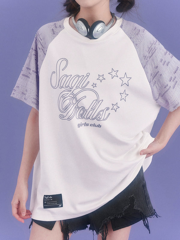 ガールファイティングスピリッラグランスリーブプリントトップス