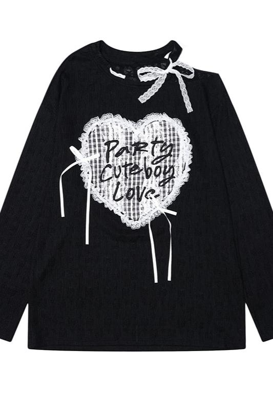 Heart Letter Embroydary Offshoulder Top