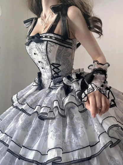 Bretelles SK jupe lolita costume magnifique robe noire et blanche fendue eldest lady lolita