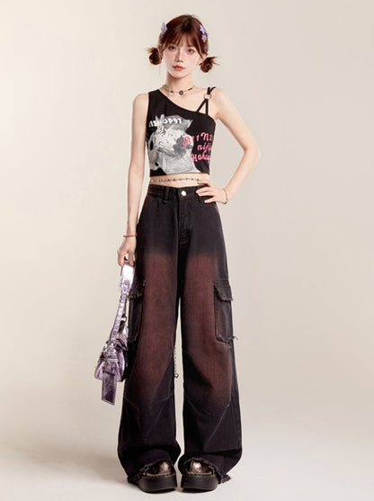 Gradient Spray Color Wide Leg Jeans