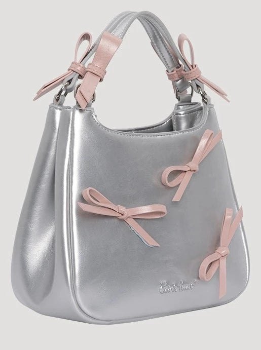 Y2K sweet ribbon silver mini bag