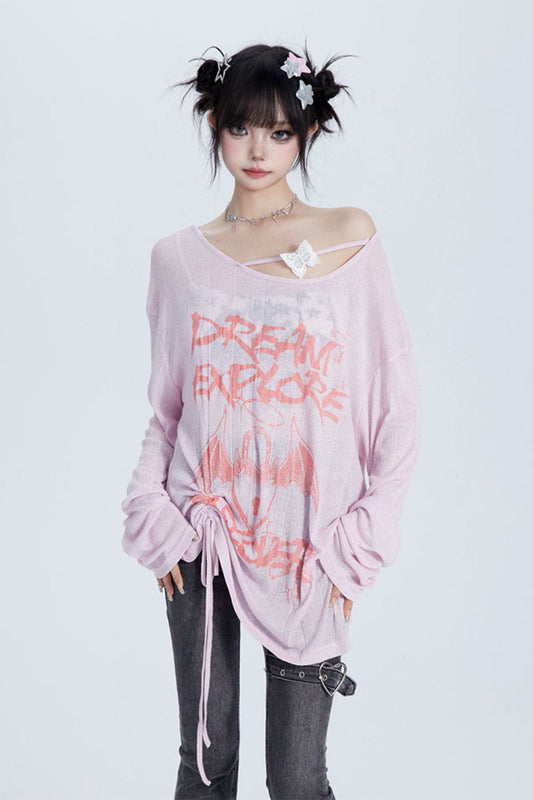 オフショルセクシーニットTシャツ