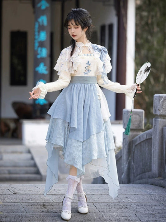 Chinese Faux Two-Piece Irregular Embroidery Dress