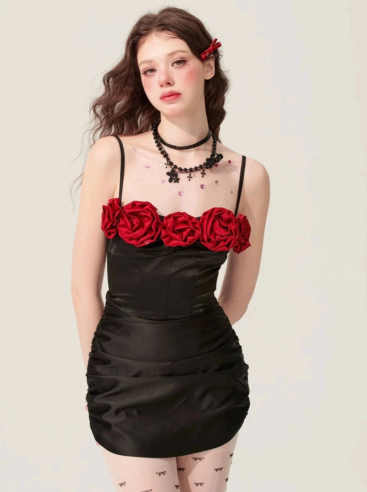 [En vente le 31 mai à 20 heures] Shaoye eye stinging rose black floral dress women's summer hip slip skirt