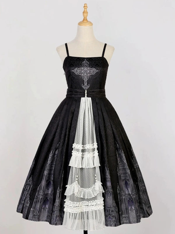Elegant Gothic Suspender Skirt + Shawl