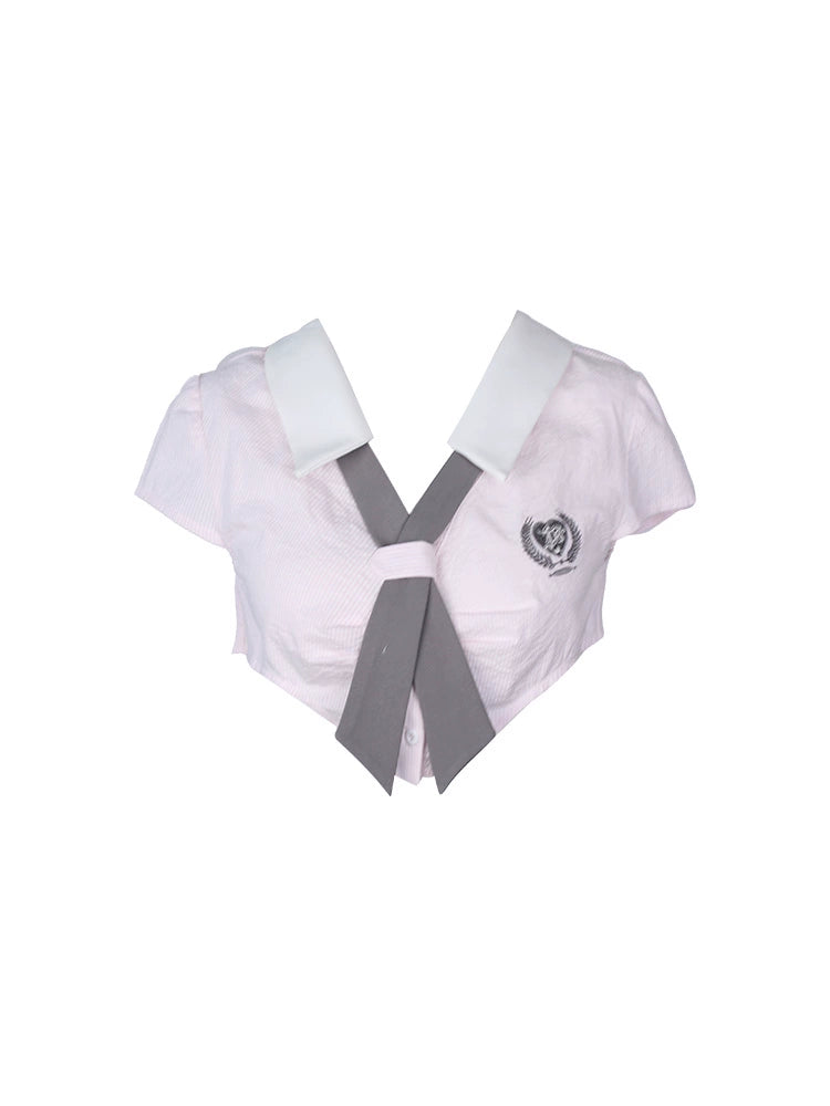Schoolgirl short shirt + inner camisole + pleated skirt