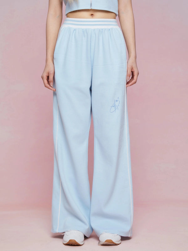 Sports style blue shoulder sleeveless top + casual pants + skirt