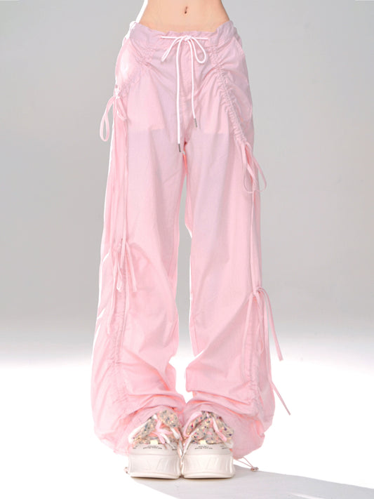 kellykitty Semi-Melt Sweet Pink Wide-leg Pants Women's Summer Thin Pants Casual Loose Straight Leg Pants