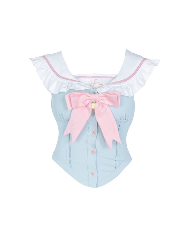 Sunday Beauty Sailor Blue Top + Pink Skirt