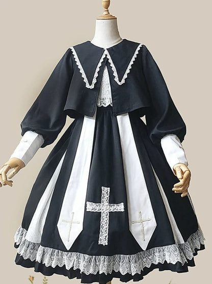 Cross Elegant Lolita Dress + Short Jacket + Hairband + Veil + Collar