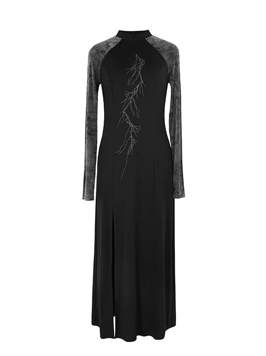 チャイナバイカラースリットドレス