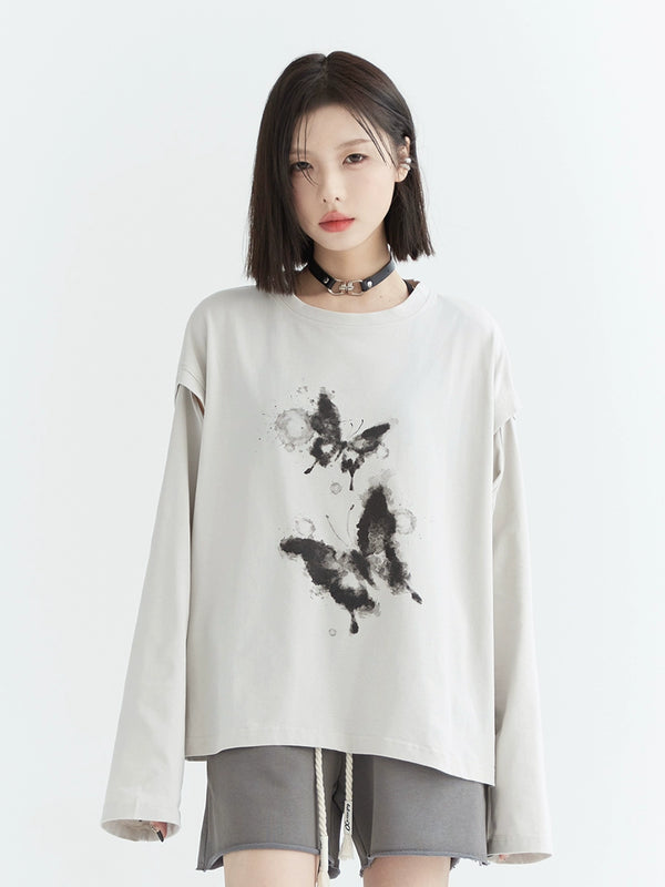 スリットダークバタフライデザイントップス