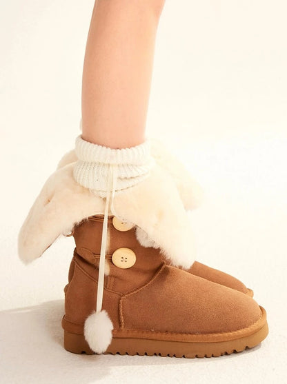 Flap Fur Snow Design Brown Boots