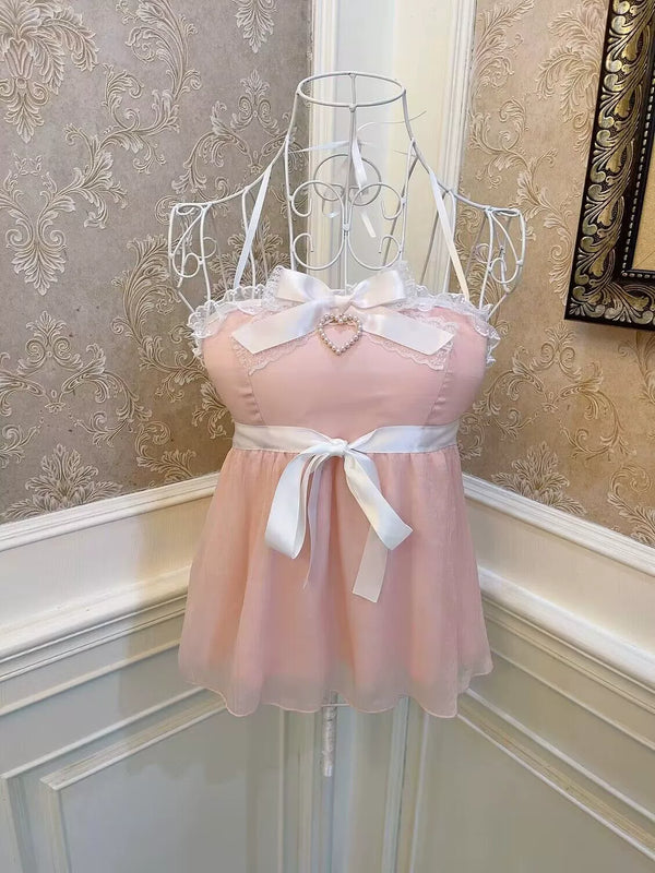 Waist Ribbon Sweet Pink Top
